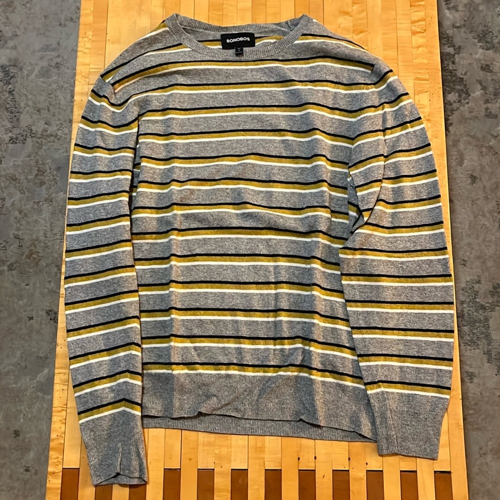 Grey Bonobos sweater - striped yellow, black, and white. Like new condition